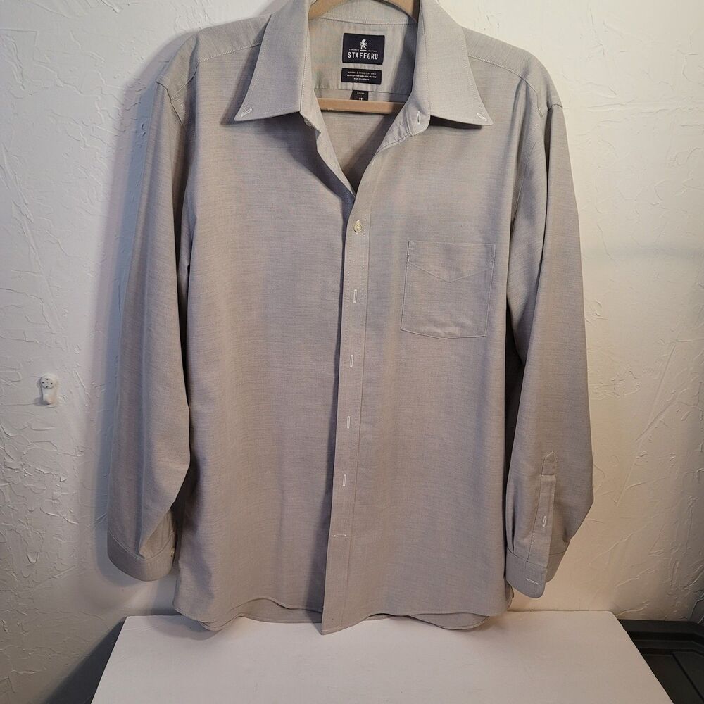 Stafford Dress Shirt Mens 17 34/35 Gray Button Down Oxford Wrinkle Free Career